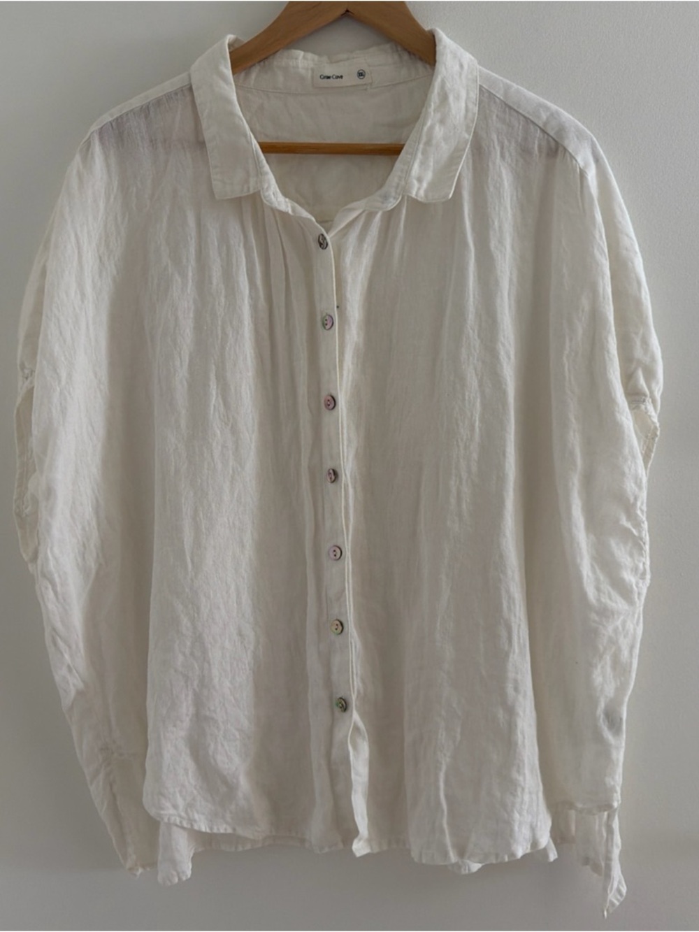 Grae Cove Women's Linen Oversized Boxy  Top Size XXL White Button Up Lagenlook